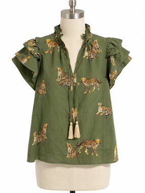 THML Leopard Print Tie Neck Blouse XS NWT